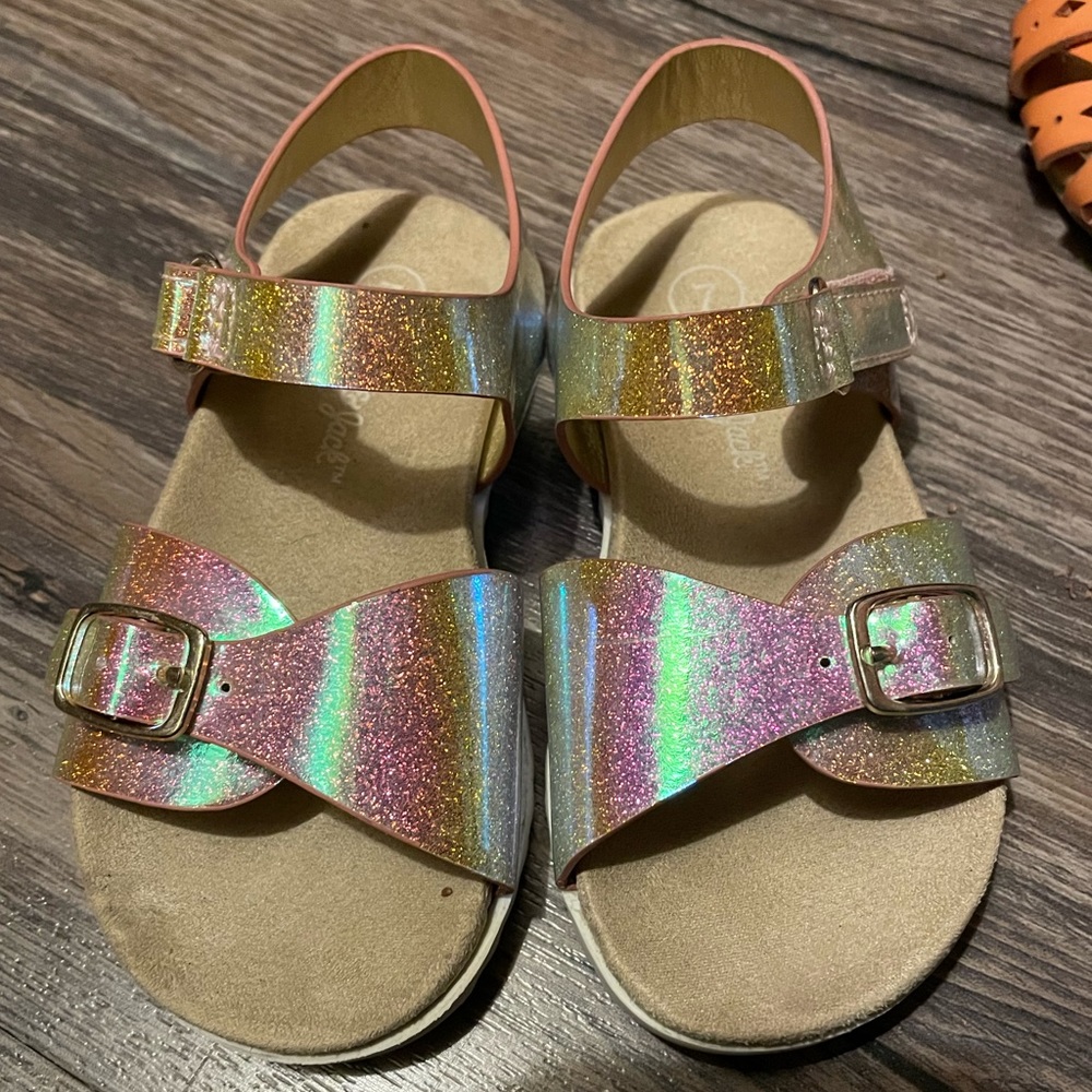 Toddler size 7 Cat and Jack Footbed sandals.  Iridescent Glitter.